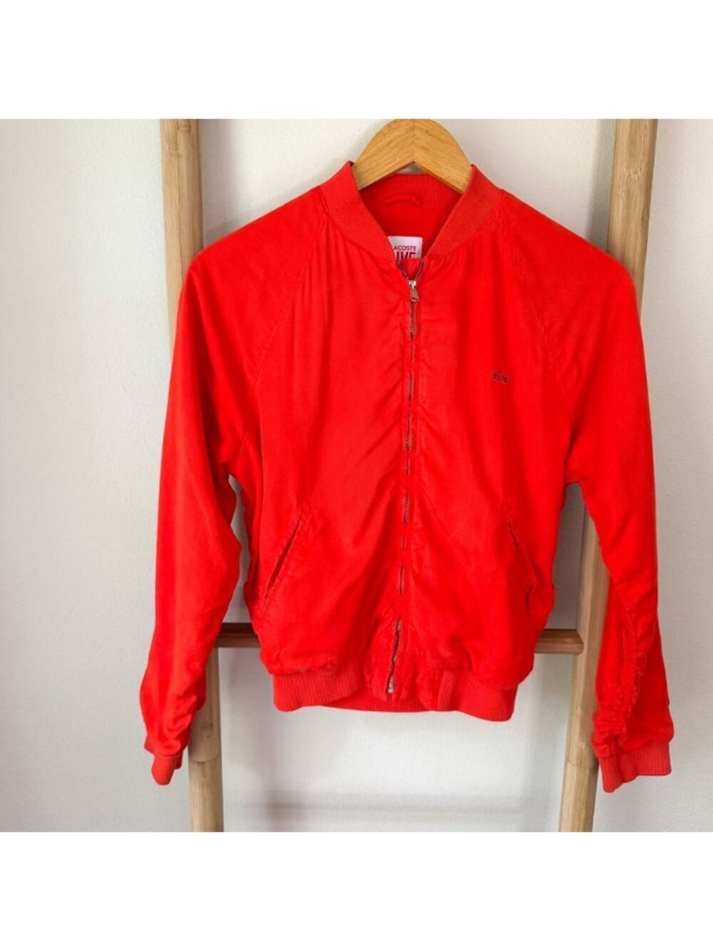 Lacoste LIVE Bright Red Bomber Jacket XS Lightweight Zip Front Cropped Jacket